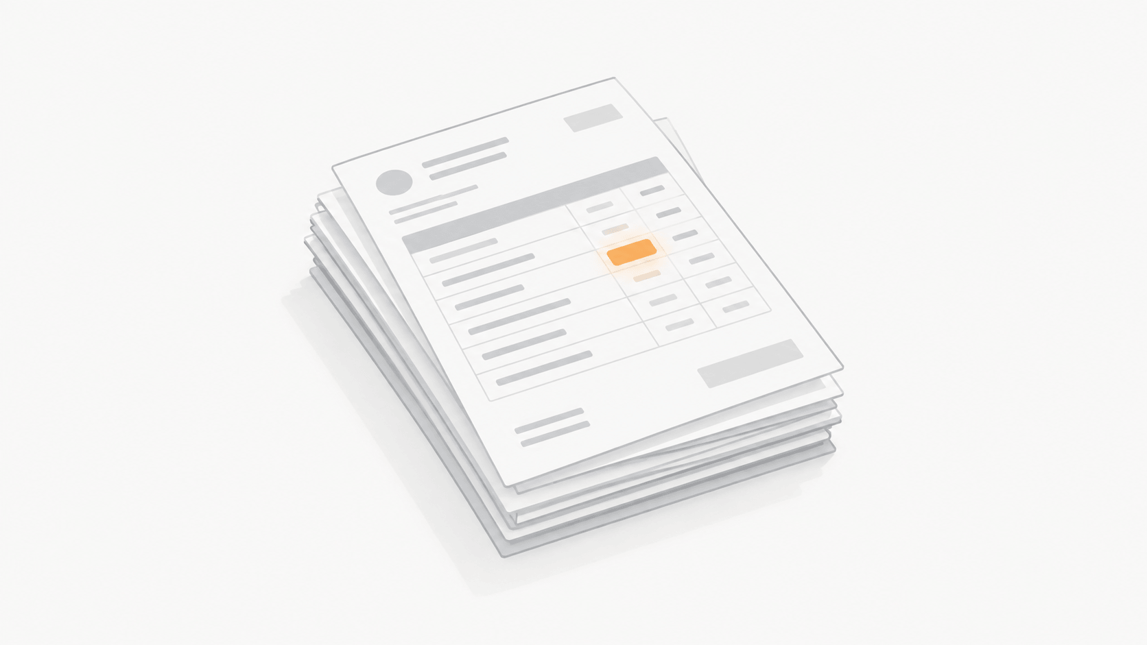 Stack of documents with one extracted field highlighted, representing a confidence score in document AI